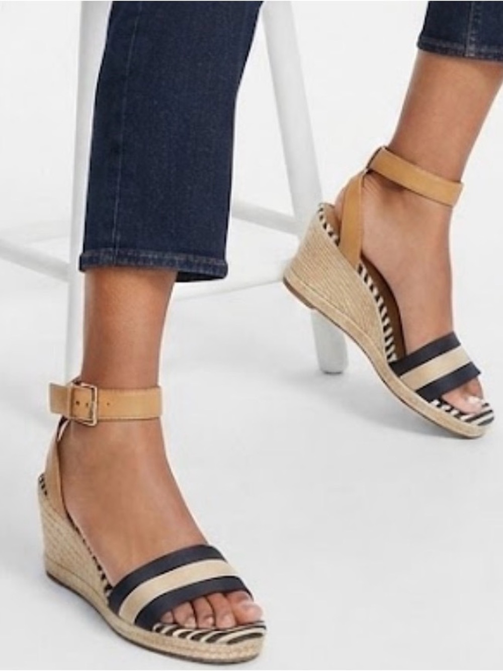 Coach Helen Striped Esoadrilles Wedge Sandals Leather Ankle Strap Size 9